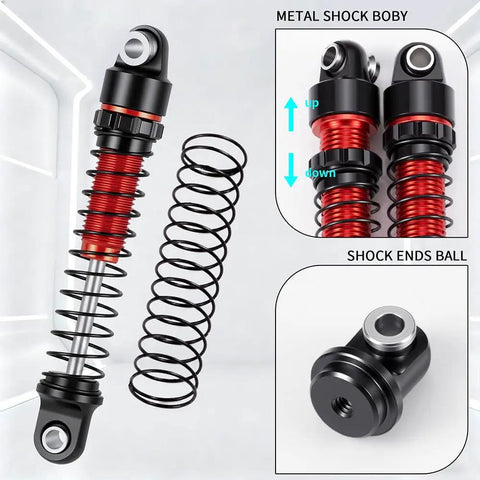 28mm RC Oil Shocks 4 Pack Aluminum Shock Absorbers for 1 to 30 Axial SCX30 Wrangler Bronco RC Crawler, Red, Smooth Damping