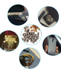 Heavy Duty Nickel Plated Flat Head Screws For Slick Belt Buckle And Handbag Repair Kit with assorted styles and repairs shown.