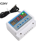 DC24V digital temperature controller with probe, display, and buttons for heating and cooling use