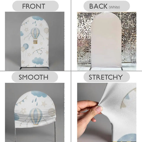 Spandex Arch Backdrop Cover For Baby Birthday And Baby Shower Blue Hot Air Balloon Theme Wrinkle-Resistant Stretch Polyester
