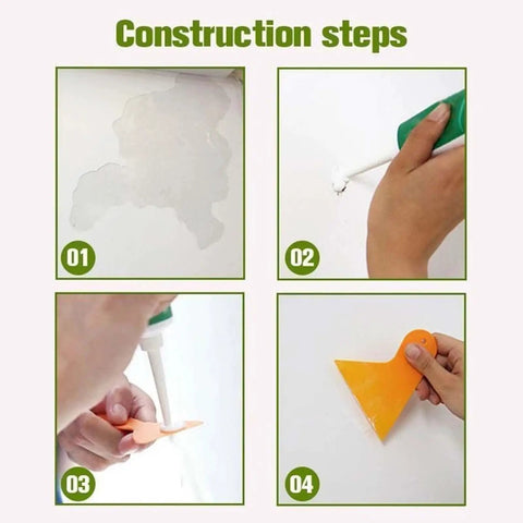 Four-step image guide using Drywall Repair Kit With 130G Universal Paste Cream For DIY Home Fixes Easy Wall Mending And Quick Patch Spackle