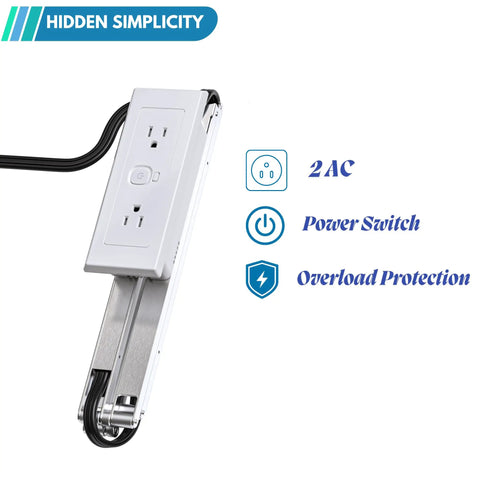 Drawer Outlet Kit With Two AC Outlets, Recessed Power Strip for desk featuring power switch and overload protection