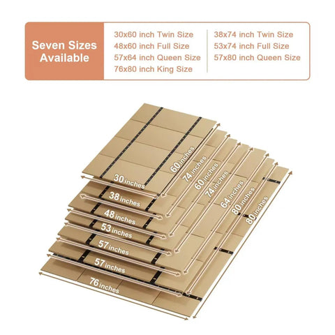 Various sizes of Solid Wood Bunkie Board including 30X60 inches Twin bed foundation shown for comparison.