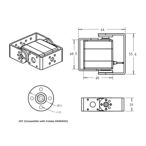 Badass 35Kg Robot Servo With Slick Coreless Motor And Hefty Stainless Steel Gears For Humanoid Arms Rc Mods And Ptz Cameras Featuring Rock Solid Mount Brackets For Your Next Build dimensions and technical drawing.