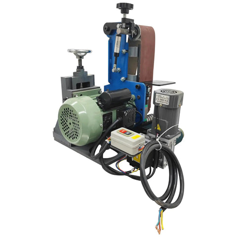 Premium 220V Flat Belt Sander Polisher For Metal And Wood Shop Work with 2.2KW motor and electronic feed features.