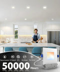 Adetu 4 inch Square Led Recessed Lighting, Ultra Thin Ceiling Light, 4 Pack, installed in a modern kitchen with ceiling. 