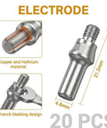 All In One 45 Piece IPT40 Plasma Cutter Consumables Kit With Electrodes Nozzles Stand Offs Shield Cup And Swirl Rings For Easy Replacement Compatible With CUT 55DS Pro CUT 55NHF CUT 60DS PRO And CUT 65DS PRO PLUS, copper and hafnium electrode detail