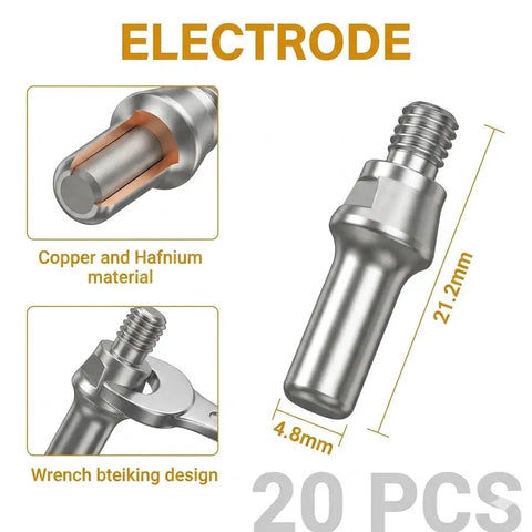 All In One 45 Piece IPT40 Plasma Cutter Consumables Kit With Electrodes Nozzles Stand Offs Shield Cup And Swirl Rings For Easy Replacement Compatible With CUT 55DS Pro CUT 55NHF CUT 60DS PRO And CUT 65DS PRO PLUS, copper and hafnium electrode detail