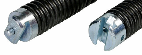 Close-up of the Heavy Duty C11 Sectional Drain Cable 1 1/4 Inch By 15 Foot, showcasing metal ends for stubborn root clearing.