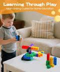 Child building with 200 Piece Kids Linking Cubes Set For Math And STEM Building Blocks, enhancing creativity and motor skills