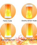 LED Flame Effect Light With Realistic Flicker, 4 Modes, USB Rechargeable Battery Powered showing flame mode options