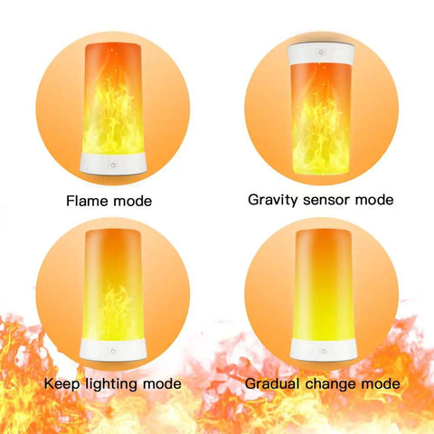 LED Flame Effect Light With Realistic Flicker, 4 Modes, USB Rechargeable Battery Powered showing flame mode options