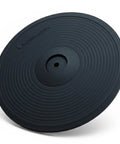9-Inch Dual Zone Electronic Splash Cymbal Pad With Choke for Electronic Drum Kits in black rubber, compact design.