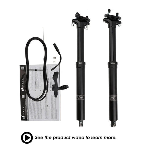 Internal Routing Dropper Post With Lever And Cable Kit for MTB and Ebike, 30.9mm or 31.6mm diameter, kit components displayed.