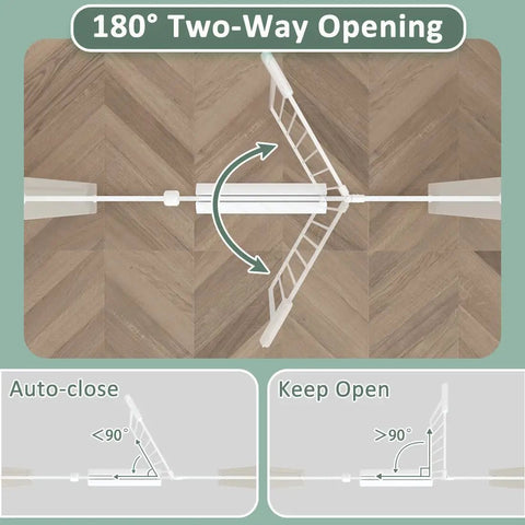 Diagram of Extra Wide Baby Gate With Door Walk Through Easy Install Adjustable 38.5 To 43.3 Inches with 180-degree opening feature