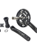 Triple Chainring Crankset With Bottom Bracket For Road And Mountain Bikes Eight And Nine Speed M430 42T 32T 22T 170mm Arm BCD 104 64mm Fits 68mm Or 73mm Shell Black Built For Any Ride, components laid out on white background