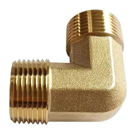 Brass 90-degree elbow pipe fitting, 3/4 in NPT male x 3/4 in NPT male for water/oil/gas