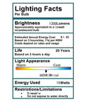 Lighting facts label for Three Pack 15W R7S LED Flood Light Bulbs 6000K Cool White Double Ended J Type 118mm Length 110V Replacement