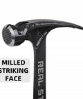 21 Oz One Piece Forged Milled Face Framing Hammer With Rip Claw 0517 Black Beefy High Carbon Steel Durable Construction For Pro Carpentry And Framing Projects, close-up of milled striking face.