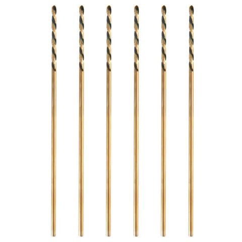 Long Reach 1/8 Inch By 6 Inch Aircraft Extension Drill Bits 6 Pack M2 High Speed Steel For Wood Soft Metal Plastic Black Gold Coated