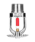 Pro Level Upright Fire Sprinkler Head Eight Pack Activates At Sixty Eight Degrees Chromed Brass Body front view with glass fusible link.