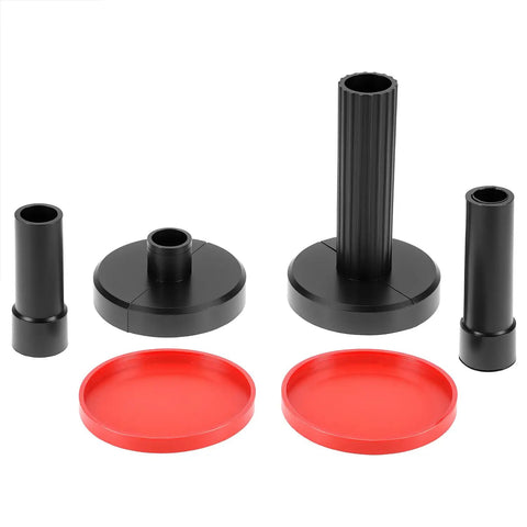 Adjustable Telescopic Support Pole 7 To 17.7 Inch Range 2 pack components in black and red for stabilizing cabinets and sinks