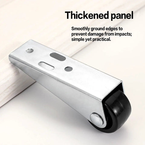 Premium Door Support Wheels With Heavy Duty Galvanized Bracket And Smooth Rubber Casters, close-up of thickened panel with rubber caster.