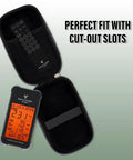 Open SC200 Swing Caddie Pouch Carrying Case With Zippered Main Compartment And Separate Remote Pocket showing device inside.