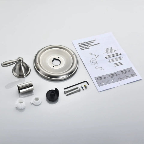 Pressure Balancing Tub And Shower Trim Kit For Posi-Temp Valve Brushed Nickel With Lever Handle And Temperature Indicator Metal Construction No Fuss Easy Install Compatible With 2510 2520 2570 2590 Valve Models Trim Kit Only pieces displayed on a surface
