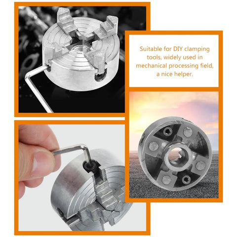 Mini 4-Jaw Lathe Chuck Manual Clamp Hand Chuck For Precision Machining And DIY Metalworking, Adjustable Zinc Alloy Jaws