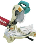10 Inch 15 Amp Compound Miter Saw With Beefy 4600 RPM Motor, dual post arm, precision cutting feature and saw blade view.