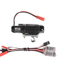 Top Notch 1/10 Scale RC Crawler Winch Set With Control System, Fairlead And Hook For HSP And Axial Off Road Crawling Cars Ready To Roll with black motor and hook.