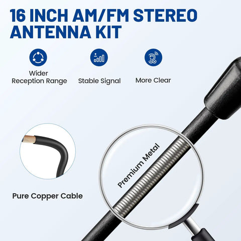 16 Inch AM FM Universal Top And Side Mount Antenna for Vehicle Boat ATV UTV RV Motorcycle Replacement Mast with zoom on materials