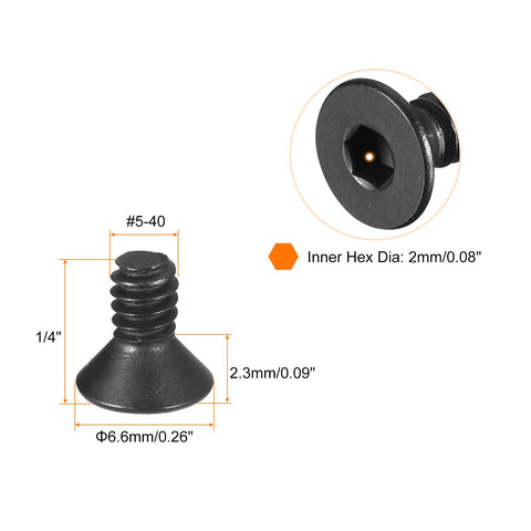 Twenty Piece Top Shelf Five Forty By One Quarter Flat Socket Head Screws With Slick Black Oxide Coating and Dang Tough Grip Made From Hella Strong Ten Point Carbon Steel for Real Daily Wrenching Projects, 2mm hex drive.
