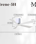 52 Inch Damp Rated Flush Mount Ceiling Fan With Super Quiet DC Motor and Dual Remote Wall Controls showing dimensions and sleek design.