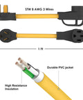 Heavy Duty Nema 10 30P To 14 50R Ev Charger Adapter With 8 Gauge Wire for Tesla, featuring durable PVC and high resistance insulation.