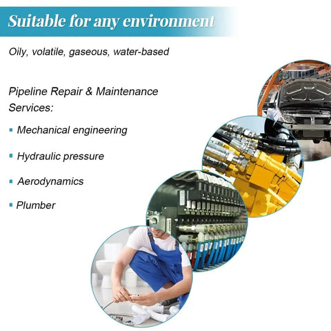 Illustration of pipeline repair services including mechanical engineering and plumbing with images of various tools and professionals.