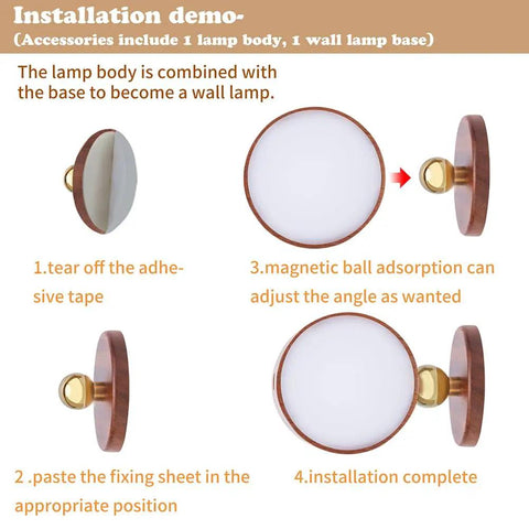 Dope 2 Pack Wood Wall Sconce Set With Magnetic 360 Degree Rotatable Bedside Lamps installation demo with steps shown