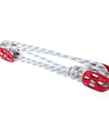 Heavy Duty Twin Sheave Block And Tackle With 1/2 Inch Braided Poly Rope, 7700 Lb Break Rating, Forged Aluminum Double Pulley Rigging System Built Like A Tank For No Sweat Heavy Hauling on display.