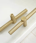 Brushed Brass Cabinet Knobs 4 Pack T Bar Cabinet Pulls Gold Finish 3.9 Inch Length Single Hole Drawer Handles Solid Copper