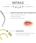 Rook Piercing Jewelry Kit 16G Taper Insertion Tool With Hypoallergenic Stainless Steel CZ Septum Rings in use