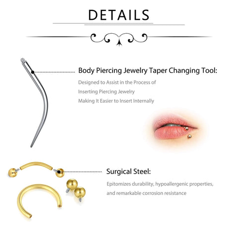 Rook Piercing Jewelry Kit 16G Taper Insertion Tool With Hypoallergenic Stainless Steel CZ Septum Rings in use