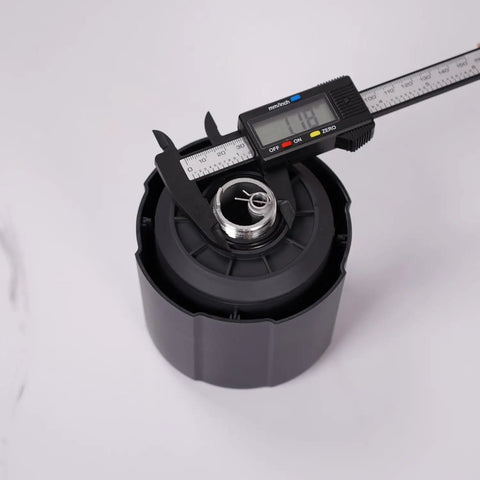 Heavy Duty Oil Mist Filter For Vacuum Pump And Freeze Dryer Exhaust with M30X1.5 port and measuring calipers on top.