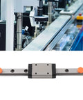 100mm High Precision Linear Guide Rail with Slide Block for CNC Machines and 3D Printers Built to Last With Rock Solid Bearing Steel for Smooth Motion Auto Centering for Repeatable Reliable Tooling Performance, close-up rail and block