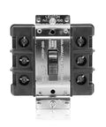 60 Amp 600 Volt Toggle 3 Pole AC Motor Starter MS603-FW Black with oversized toggle and zinc-plated lug terminals front view