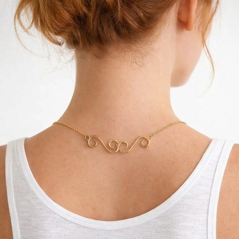 Woman wearing gold-tone Set Of 4 S Hook Necklace Extenders With Gold And Silver Swirl Hooks Durable Metal Jewelry Extenders For Necklaces