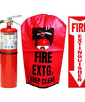 Dead On 10Lb Class ABC Fire Extinguisher Stowed In Heavy Duty Cover And Bold Wall Sign beside a visible inspection window.