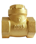 Front view of a solid brass 1/2-inch horizontal swing check valve with DN15 marking.