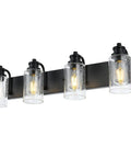 Four Light Black Wall Sconce Vanity Light With Seedy Glass Shades 28 Inch Modern Bathroom Mirror Hallway Bedroom Living Room