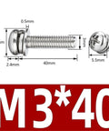 M3 Phillips Pan Head Machine Screws Kit 50 Sets Of 304 Stainless Steel Bolts With Washers And Gaskets Fully Threaded M3x40mm
